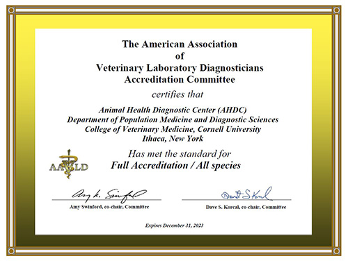 AAVLD Accreditation Certificate