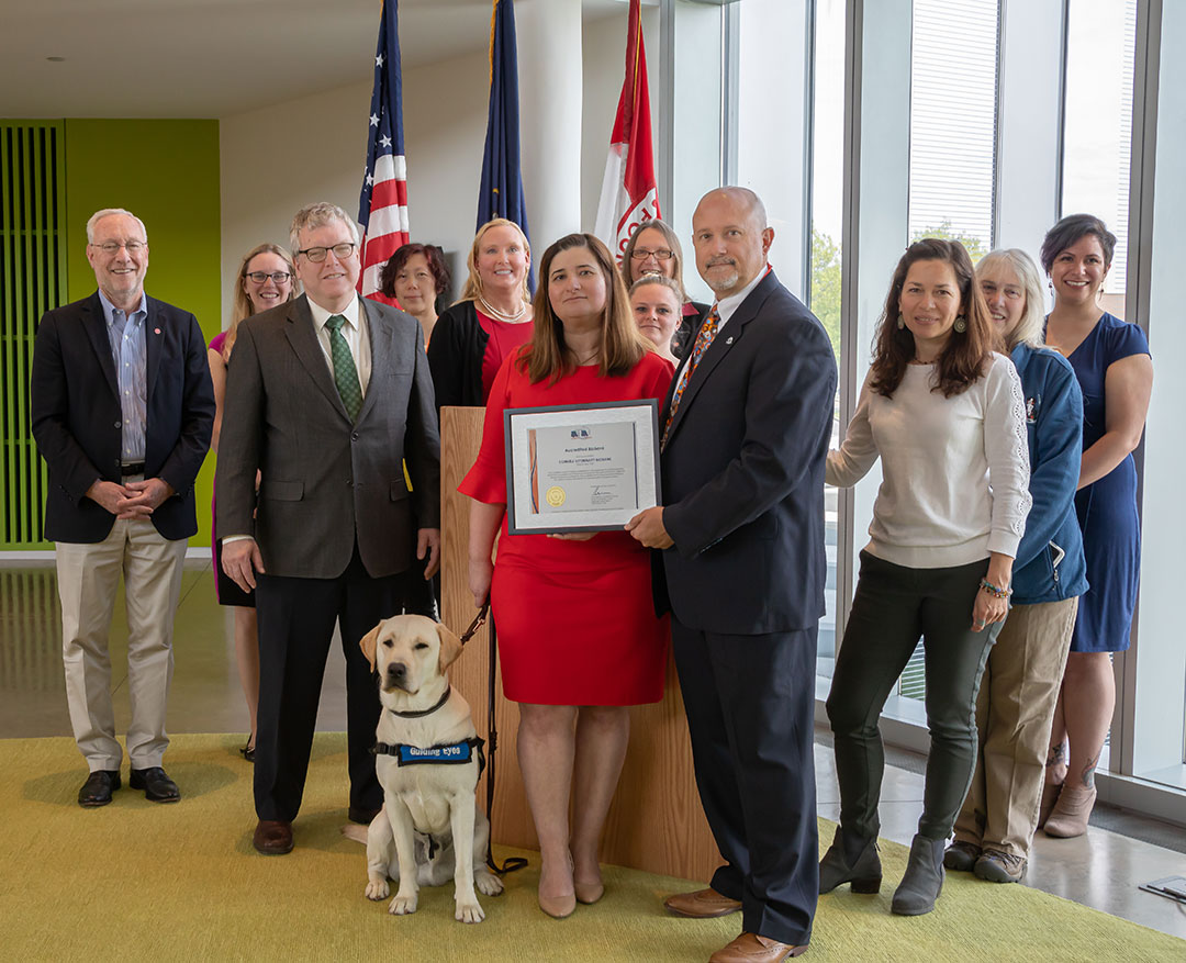 Cornell leadership, A2LA and biobank staff at a ceremony May 22 celebrating the Cornell Veterinary Biobank achieving international accreditation.
