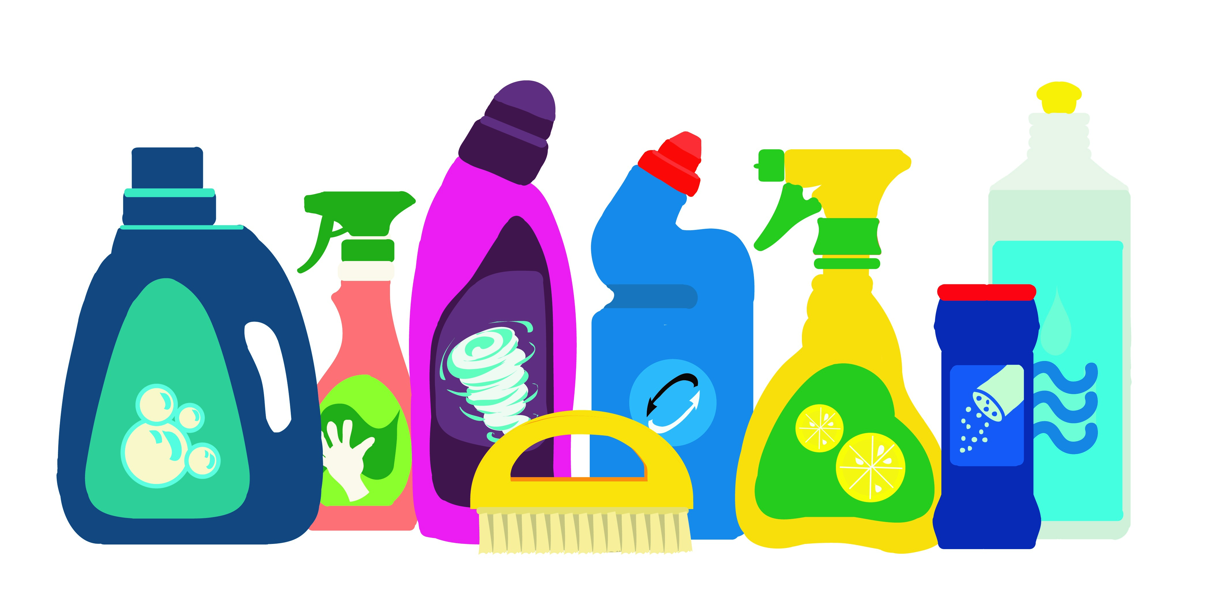Illustrations of household chemicals toxic to cats