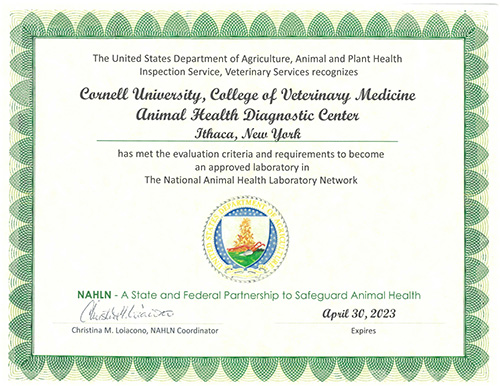 NAHLN Accreditation Certificate