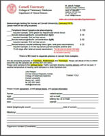 Equine Immunologic Testing submission form