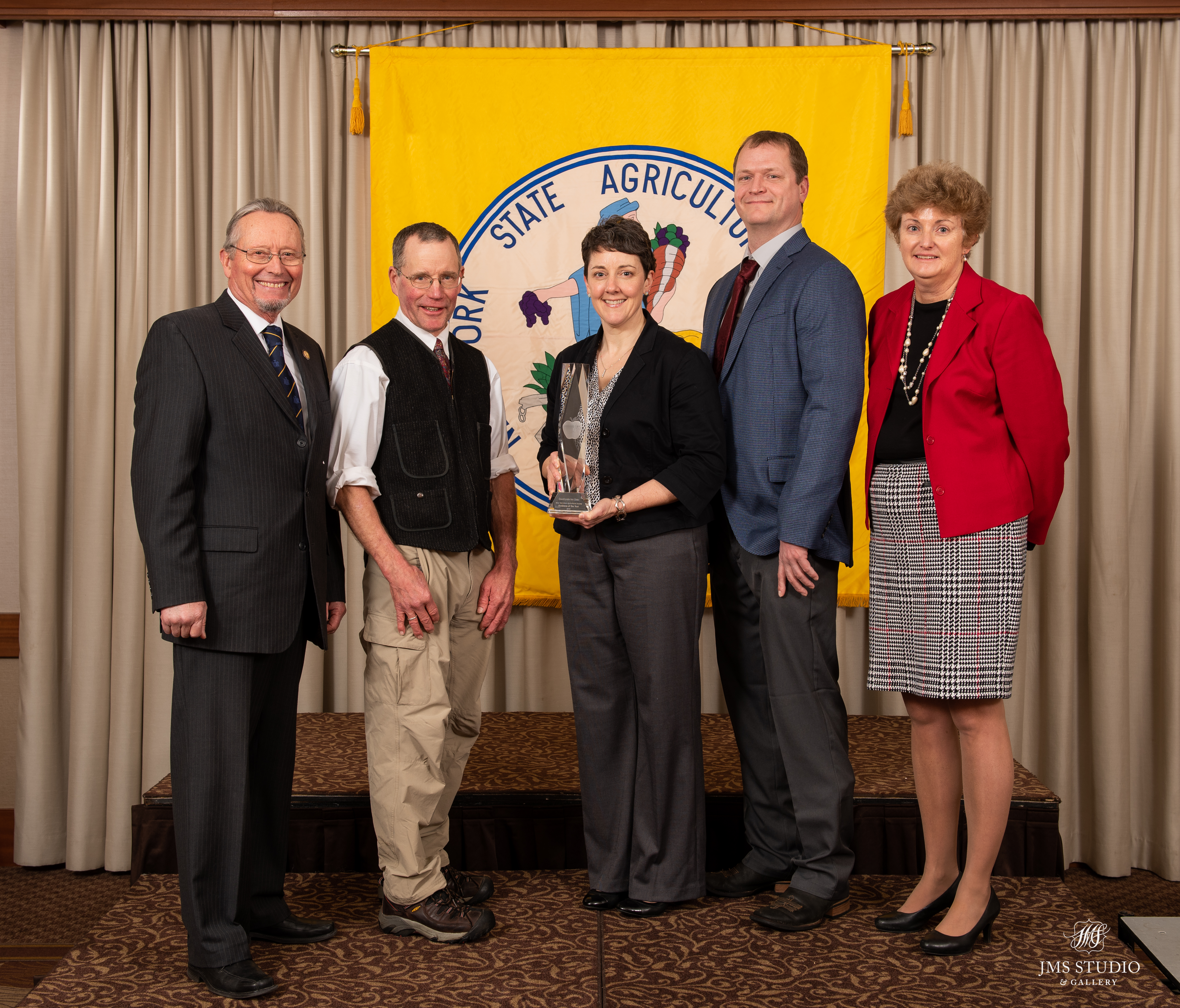 From L to R: Commissioner Richard Ball – NYS Department of Agriculture & Markets, Dr. Peter Ostrum, Dr. Stacy Kenyon, Dr. Craig Pauly, Elizabeth Claypoole – NYS Ag Society President. (Courtesy Photo)