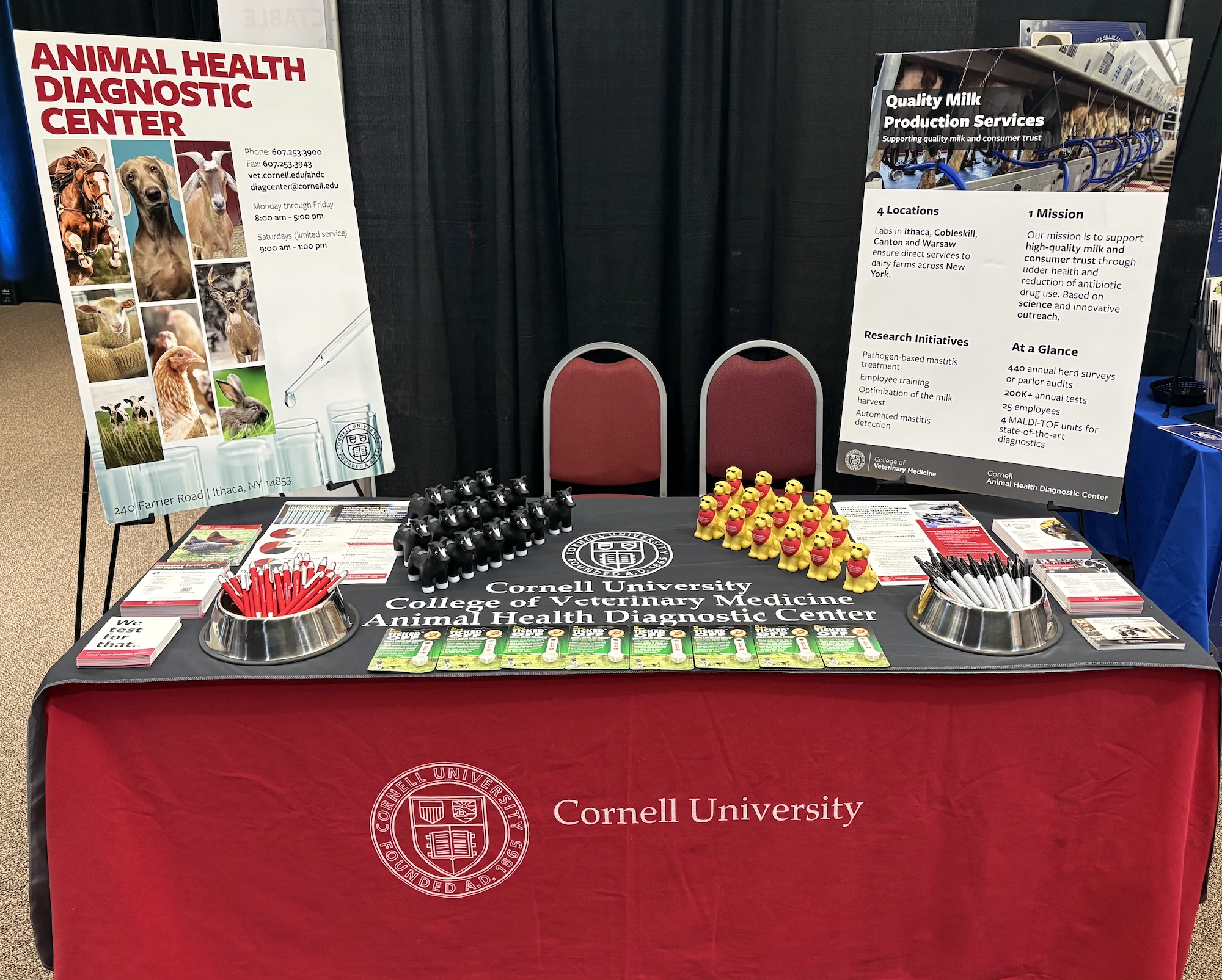 The AHDC table display at the agricultural forum, including giveaways and flyers