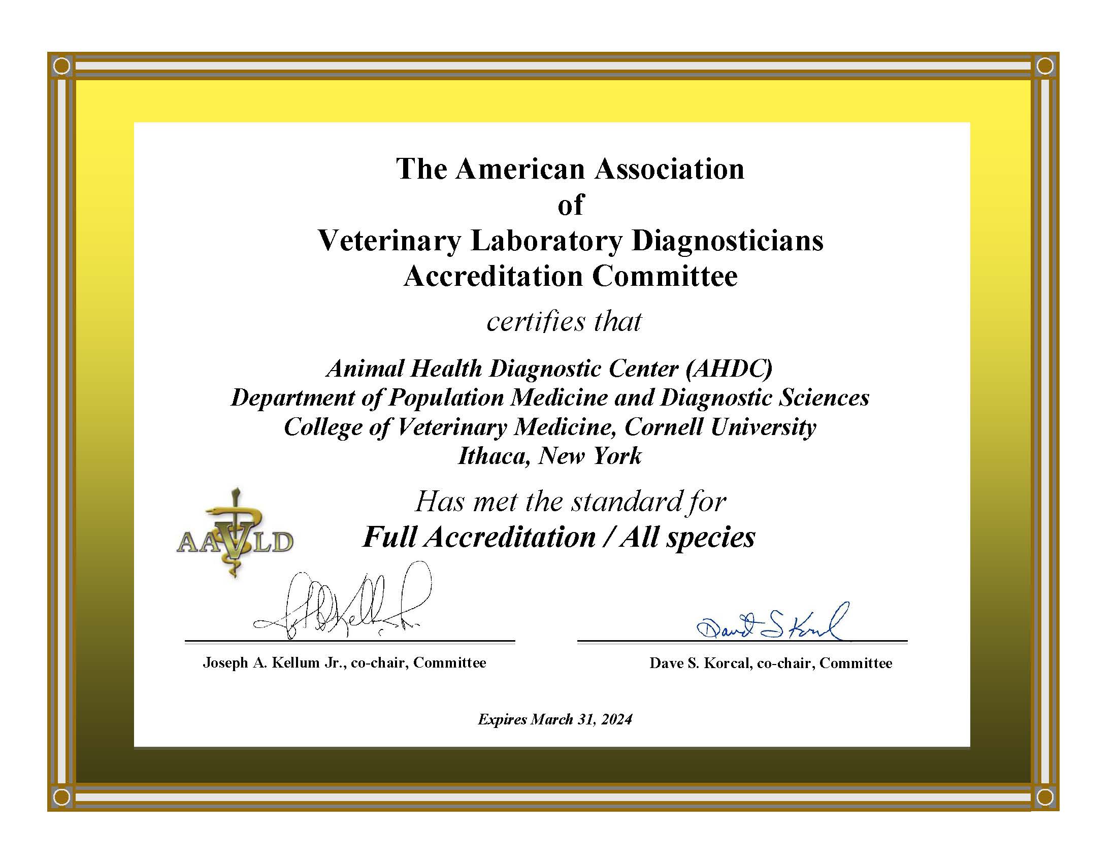 The American Association of Veterinary Laboratory Diagnosticians Accreditation