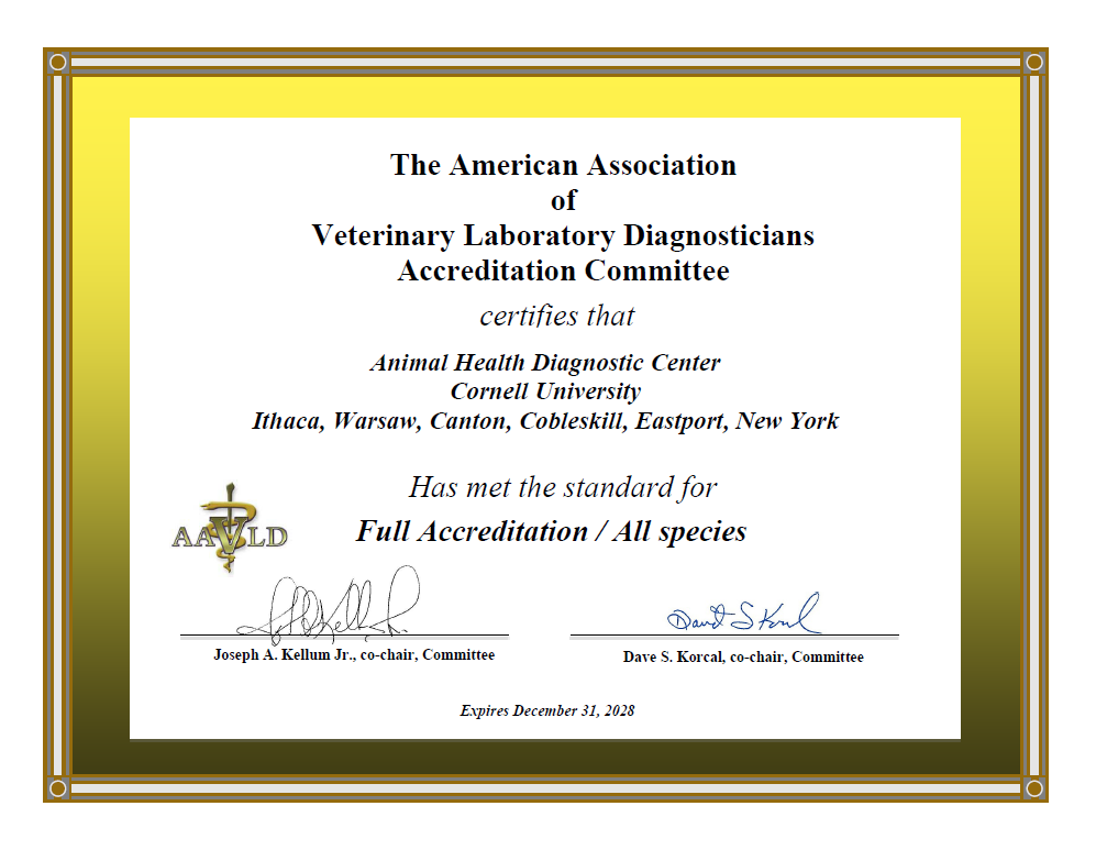 The American Association of Veterinary Laboratory Diagnosticians Accreditation