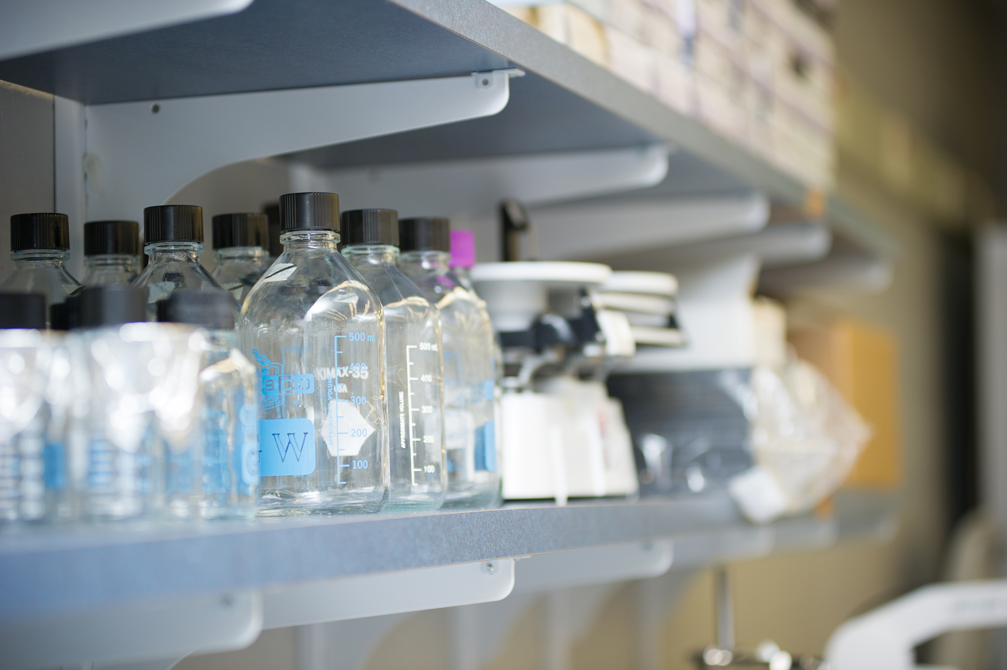 Lab equipment on shelf