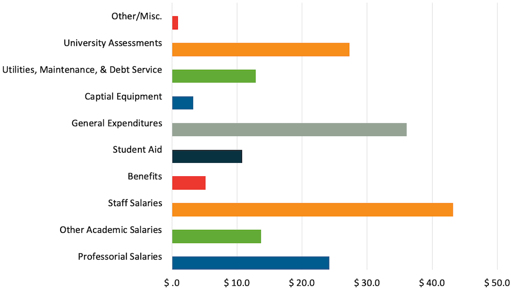 A bar chart depicting CVM FY20 expenses by type as written in the above table