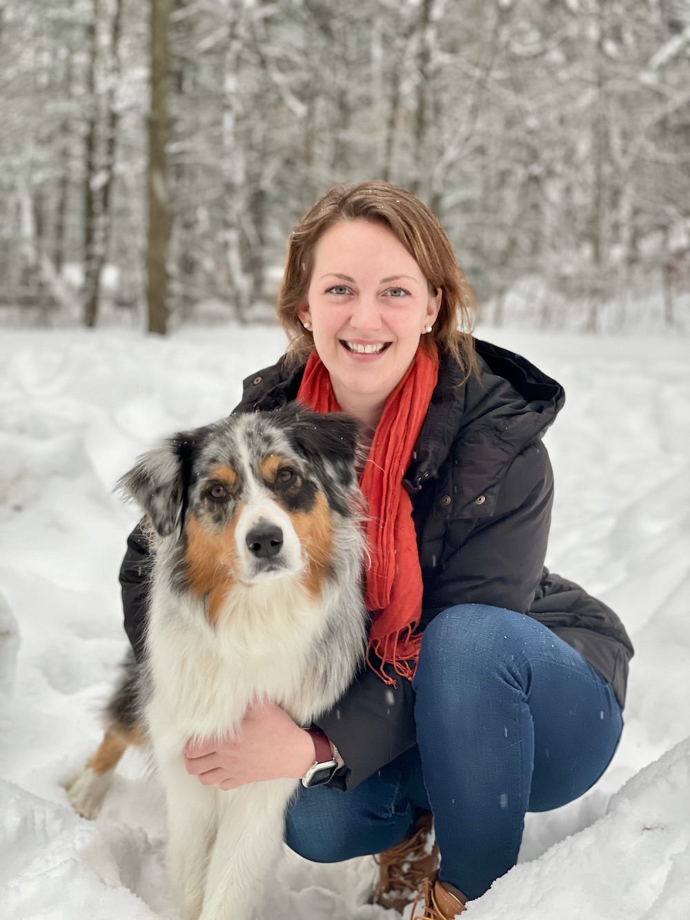 Michaela Fontaine with an Australian shepherd