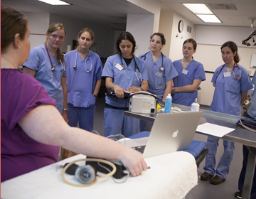 A group of students in a classroom lab