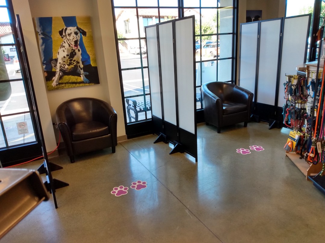 Sectioned off waiting areas for clients at Dr. Koga's animal hospital in California
