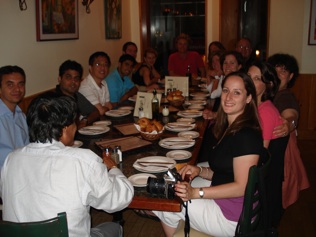 Group dinner at a rectangular table