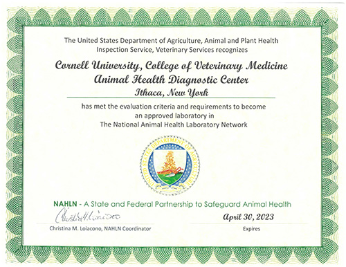 NAHLN Accreditation Certificate 