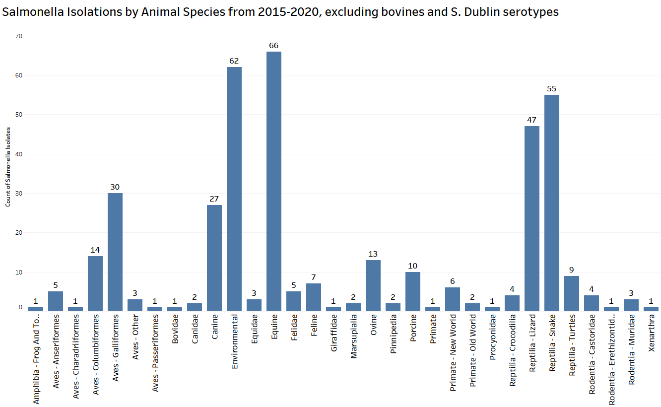 Salmonella Isolations by Animal Species from 2015-2020