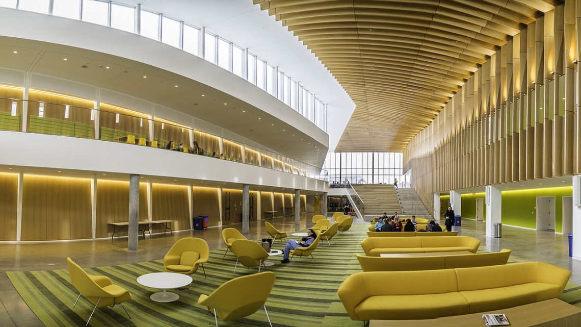 View of the atrium in Schurman Hall