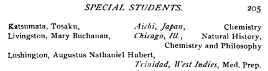 Special students list from 1890
