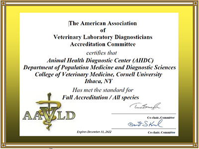 AAVLD Accreditation Certificate