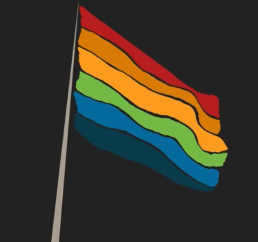 a graphic illustration of a rainbow flag.