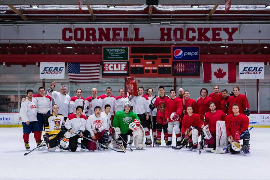 A group shot of the hockey teams