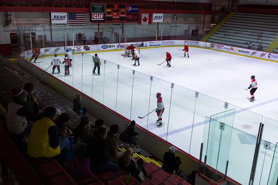Another wide shot of the hockey game