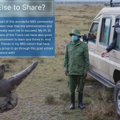 Rhinoceros next to vehicle with masked guide - also question and answer