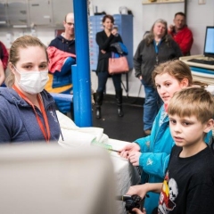 Students learning to insert an endoscope 