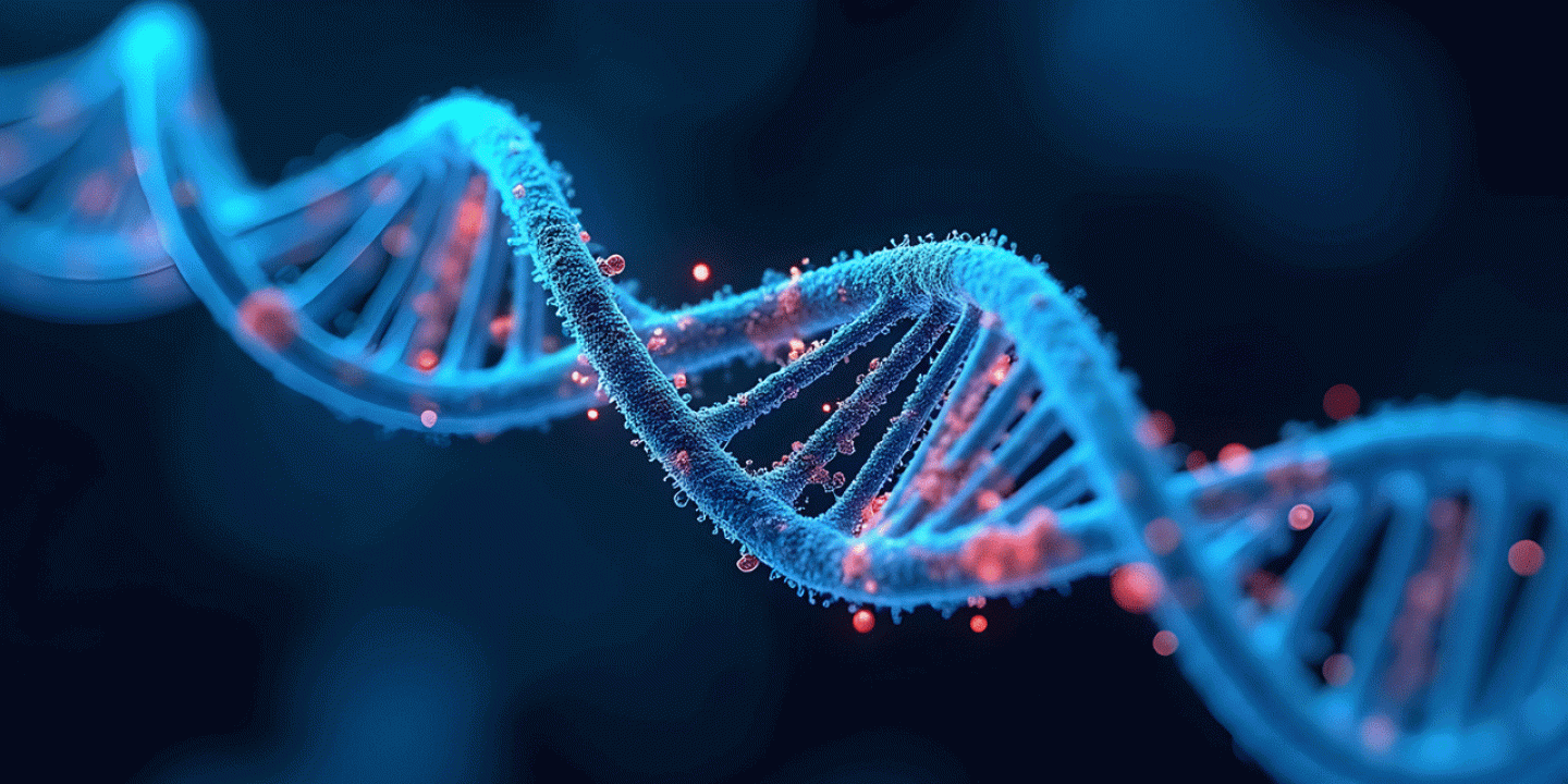a computer illustration of a DNA strand