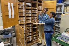 People examining samples