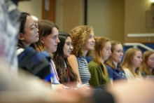 A group of Leadership Program students watch in the Thaw Lecture Hall