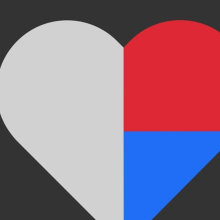 gray, blue, and red colored heart shape