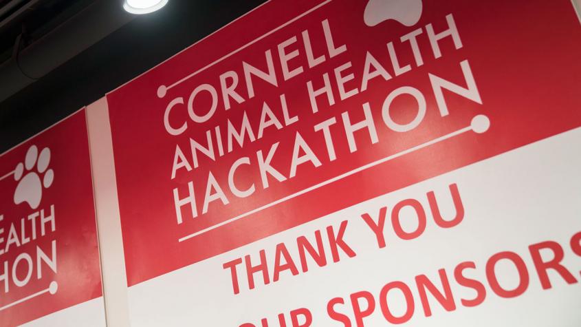 A banner that says "Animal Health Hackathon" and thanks its sponsors