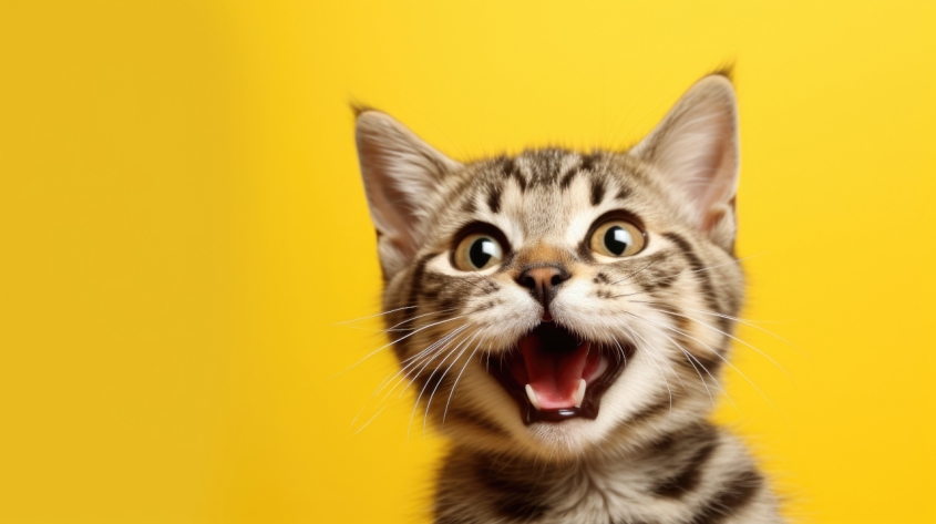 A cat on a yellow background