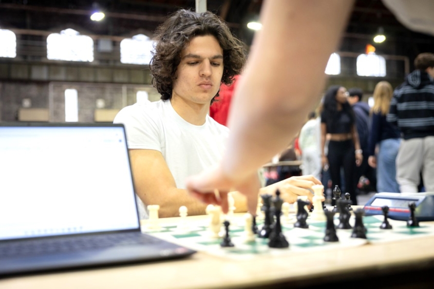 Students playing a tabletop game