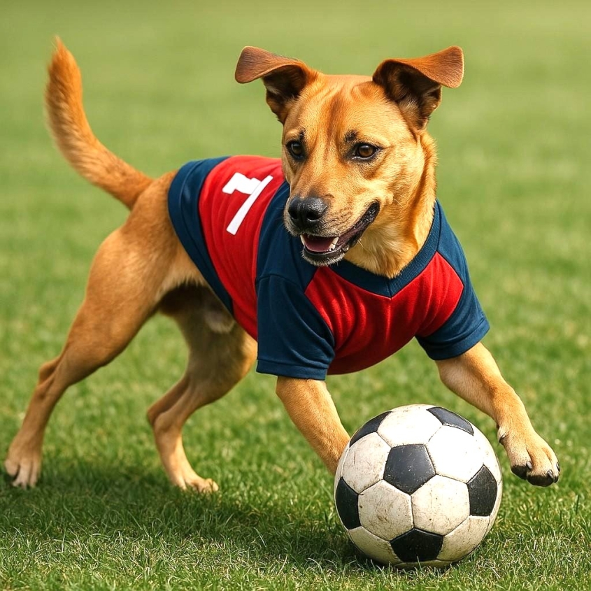 dog playing soccer