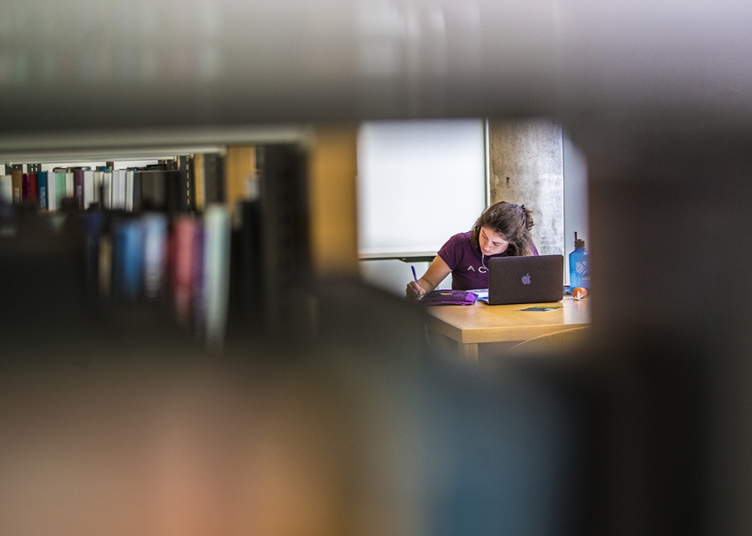 A student studying in a library