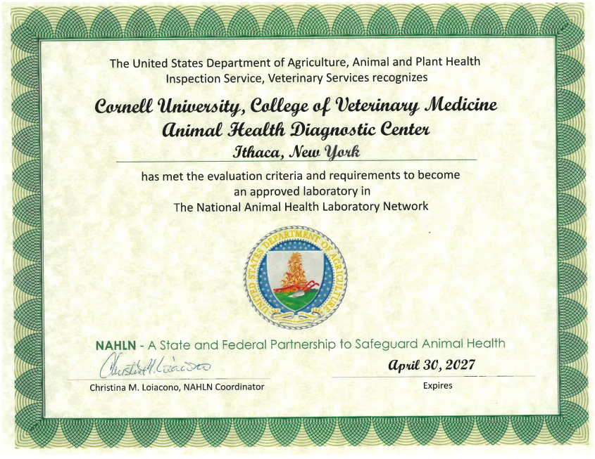 Accreditation for the AHDC from NAHLN through 2027