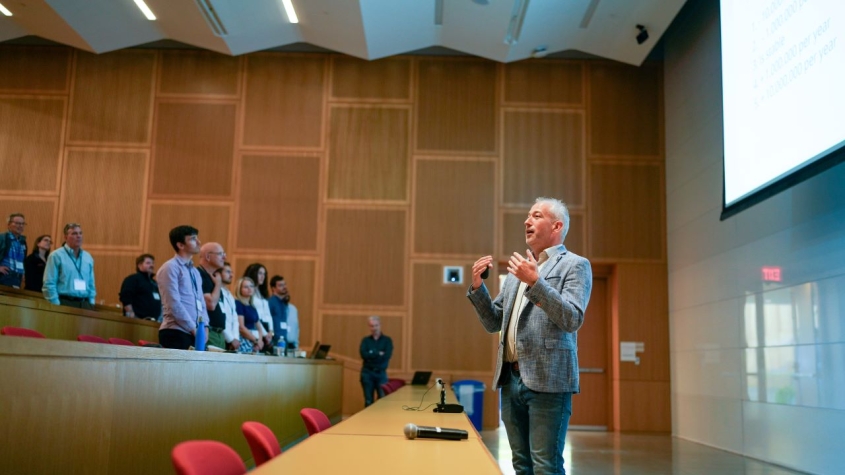 keynote speaker presents in lecture hall