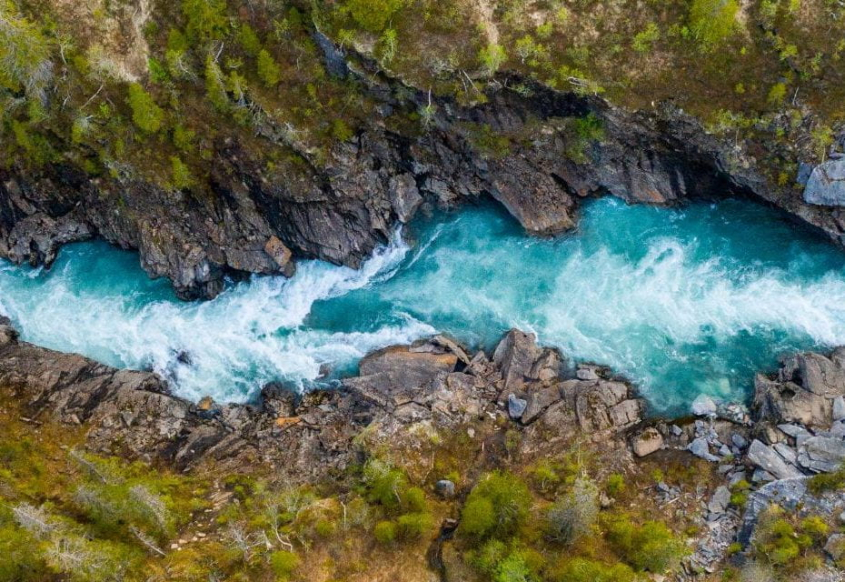 Aerial view of a mountain river