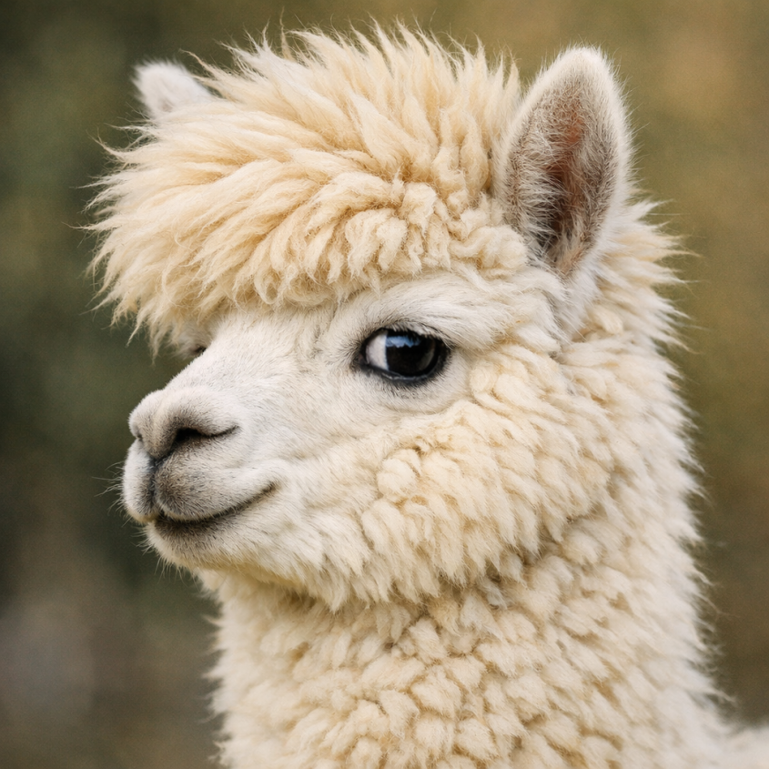 An AI-generated alpaca face looking a bit sassy