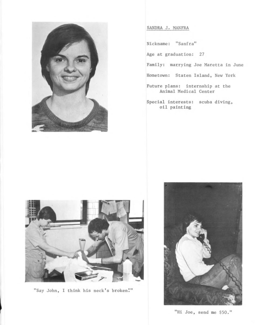 Page from CVM 1977 yearbook featuring Sandra Manfra 