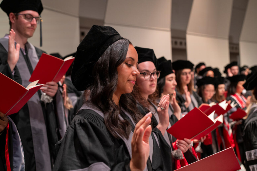 Students at graduation ceremony