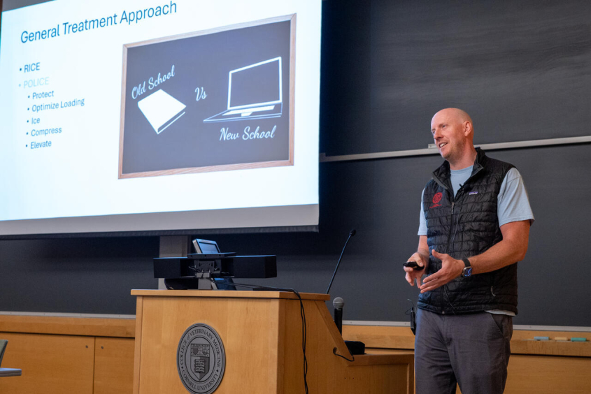 Chris Frye presenting on ultrasounds in the lecture hall