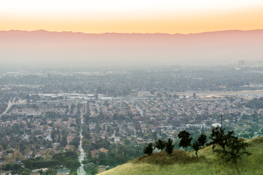 Hazy skyline caused by wildfire smoke