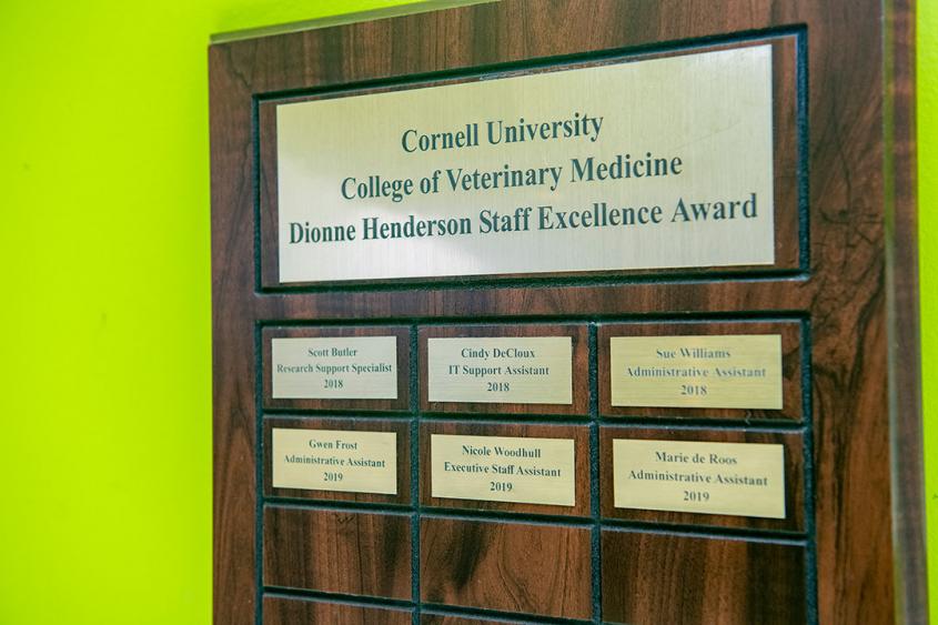 A plaque noting the winners of the Dionne Henderson Staff Excellence Award