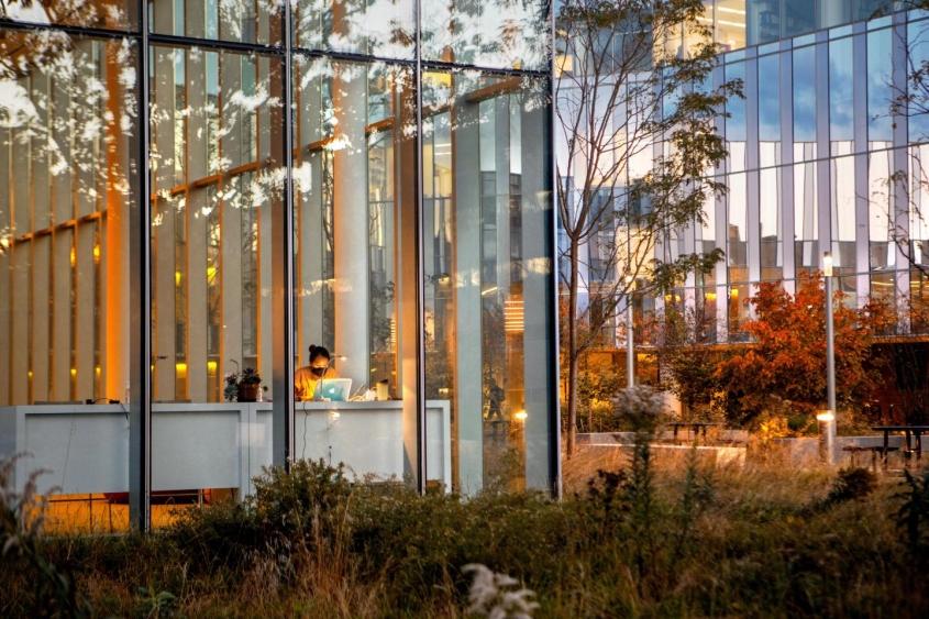 Student in Library at sunset