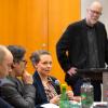 From left, Jeremy Wallace, associate professor of government; Derek Chang, associate professor of history; Gen Meredith, associate director of the Cornell Master of Public Health Program; and Allen Carlson, director of CAPS, at a panel discussion on the c