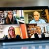 A collage of faculty on a Zoom screen: Clockwise from top left: Cynthia Leifer, Gary Koretzky, Avery August and Deborah Fowell.