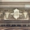 A bulls heads relief detail on Ives Hall from the original College of Veterinary Medicine.