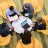 A group of MPH students gather informally in the CVM atrium in 2018