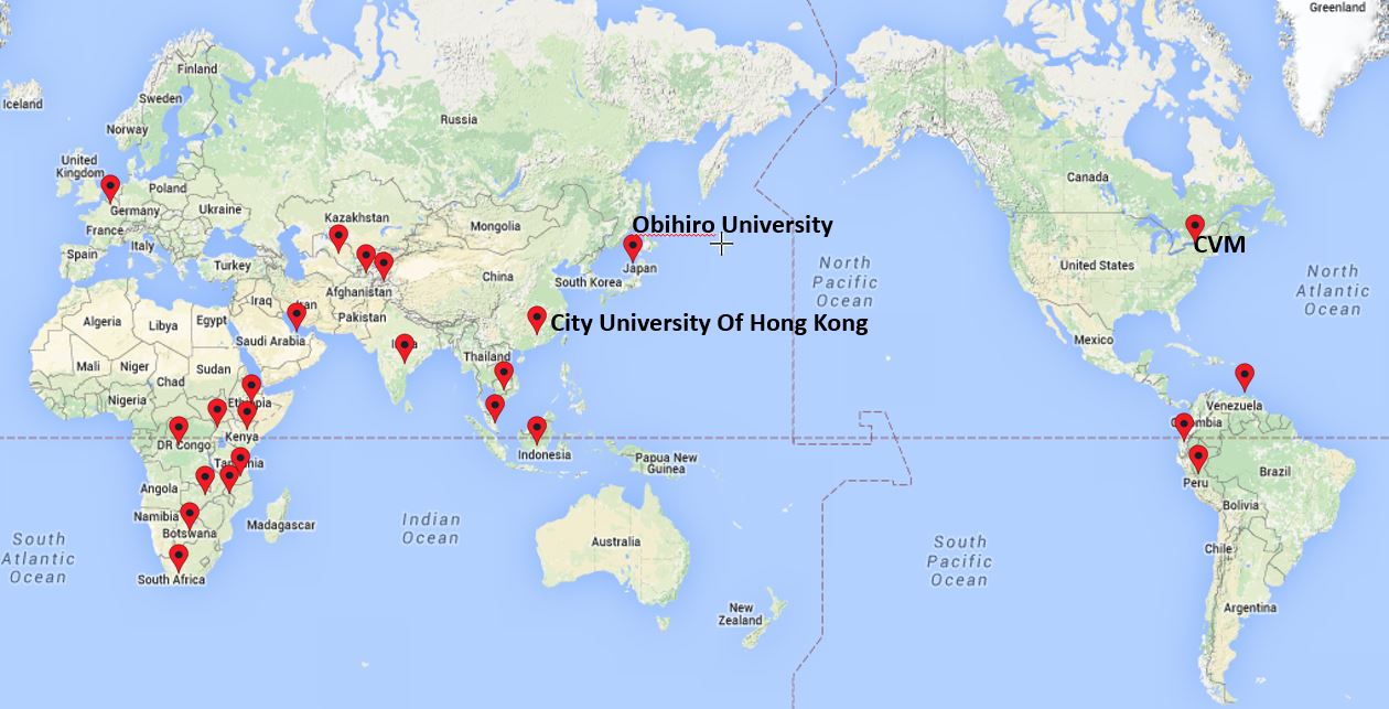 world map featuring locations of collaboration